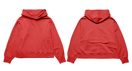 Blank hoodie mockup design front and back red color premium template isolated on white background