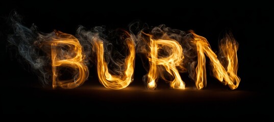 Burn word letter on fire form. Generative AI technology.