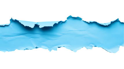 A close up of a torn piece of light blue paper   with rough edges visible isolated on transparent background