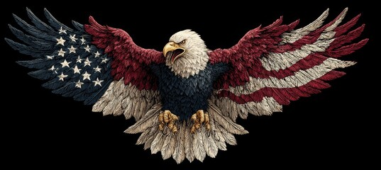 Eagle bird with America US paint flag on body. Generative AI technology.