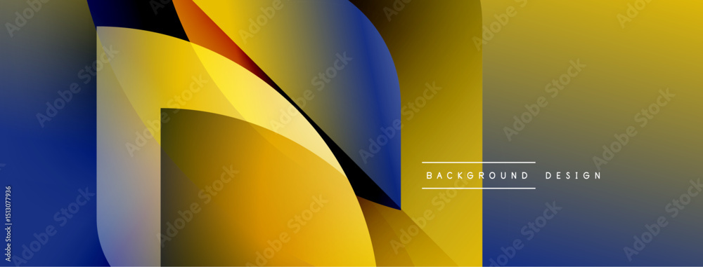 Poster abstract geometric design. yellow, blue gradients create dynamic shapes. modern composition, suitabl