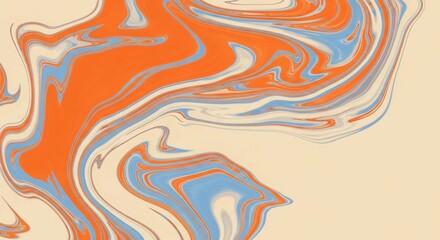 Abstract fluid marbling background showcasing an organic swirl of orange, light blue, and cream colors