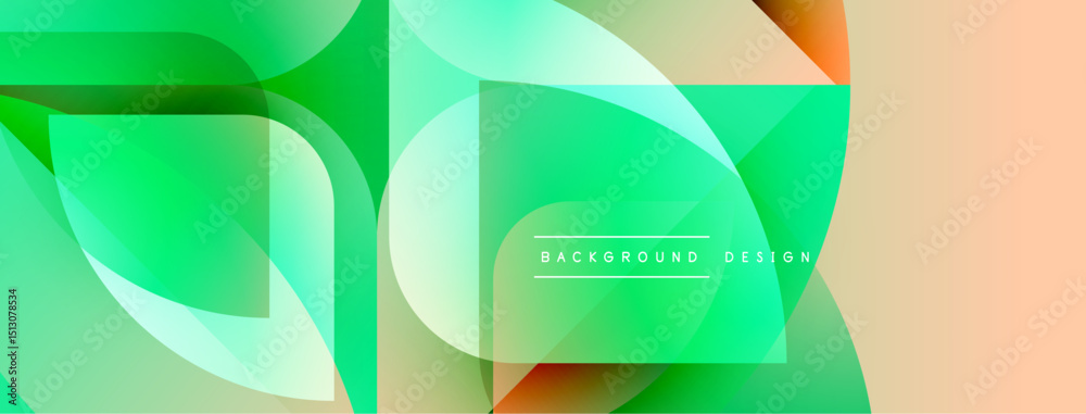 Aufkleber Abstract geometric shapes overlap, creating vibrant gradients. Green, orange hues dominate composition. Modern design element.