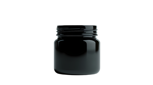 Isolated black glass jar with a ribbed neck and a dark interior  studio shot isolated on transparent background