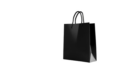A sleek black shopping bag with handles isolated  a stark  in a studio shot isolated on transparent background
