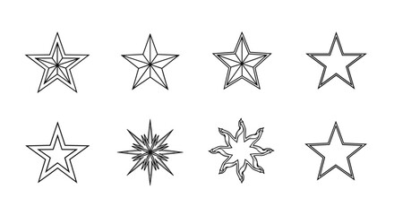 Obraz premium Collection of eight outlined stars with varying designs and internal line arrangements visible here