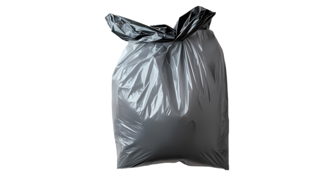 A full black plastic garbage bag is isolated   in a studio shot style isolated on transparent background