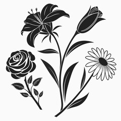 set of black and white flowers