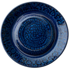 Fototapeta premium ceramic plate, intricate blue patterns, concentric circles, detailed textures, high-quality ceramics, abstract design, glossy finish, handcrafted appearance, elegant tableware, sophisticated artwork 