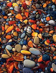A colorful pebbled beach