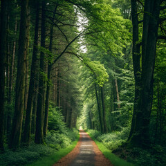 Obraz premium vertical shot of a narrow pathway in a forest