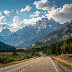 Naklejka premium vertical shot of a road with the magnificent mountain