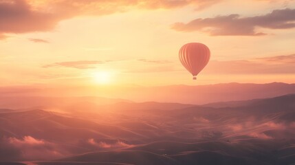 Fototapeta premium Sunrise hot air balloon over misty mountains