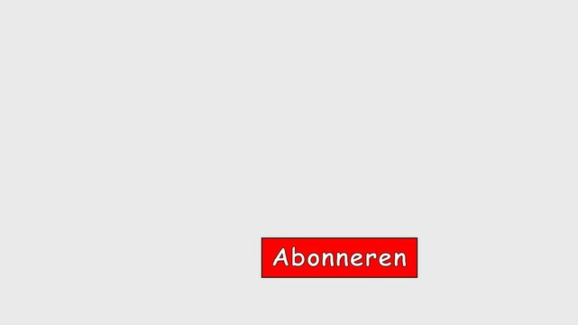 Subscribe in Dutch. Phrase on transparent background video mov for Youtube 4k. Red logo, text and hand. Isolated word, lettering modern new