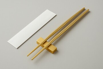 Chopsticks and Rest with Wrapper: A close-up shot of neatly arranged chopsticks, a matching rest, and a paper wrapper. This image is a minimalist study in design and culinary ritual.