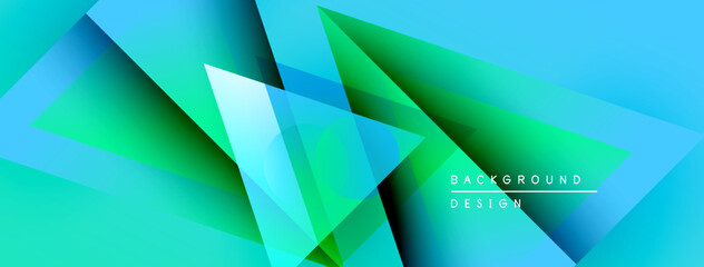 Obraz premium Abstract geometric shapes overlap, creating vibrant blue, green gradients. Modern design suggests technology, innovation, energy.