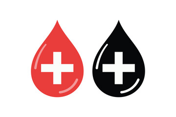 Fototapeta premium Two graphic blood drops with medical cross symbols depicting blood donation and health concept.