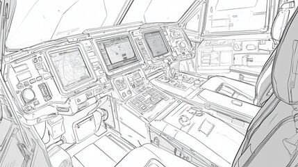 Fototapeta premium Detailed cockpit layout with instruments and controls for a modern aircraft during flight simulation