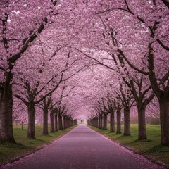 Fototapeta premium Pink Cherry Blossom Tree Tunnel Path