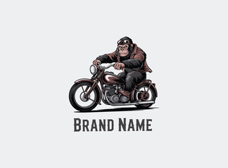 hand drawn vintage gorilla riding a motorbike logo design 