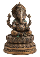 Ganesh chaturth vintage bronze statue, isolated on transparent background