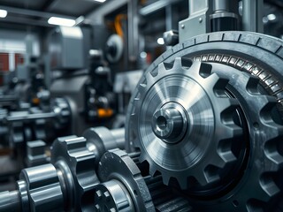 Fototapeta premium Close-Up of Industrial Gear Mechanism in Precision Engineering Workshop