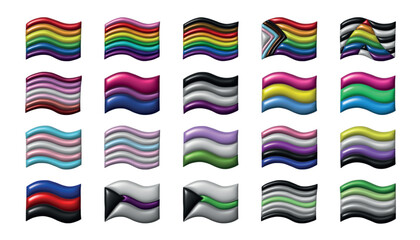 Fototapeta premium Set of colorful LGBTQ+ pride flags Gender equality and sexual identity pride flags collection LGBTQIA community pride month