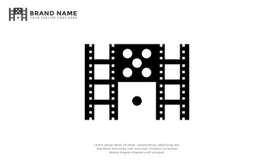 Dice Cinema Logo. Modern logo combination filmstrip with dice. Ideal for entertainment, gaming, or media businesses focused on chance