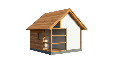 Isolated Partially Constructed Wooden Cabin with Exposed Frame