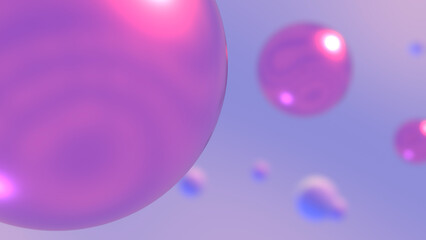 金属の球体や流体が浮かぶ抽象的な立体空間 - パープル