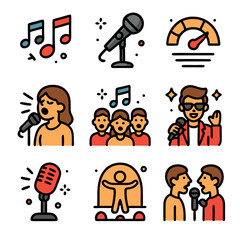 Colorful Icons of Singers Performing on Stage with Microphones
