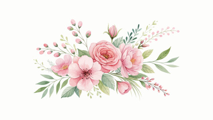 Single elegant pink watercolor flower on white background perfect for minimalist wedding cards, artistic prints, branding, and romantic designs