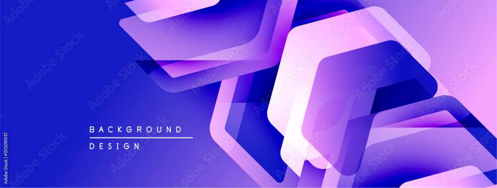 Poster abstract geometric shapes overlap, creating vibrant blue purple gradient. modern design suitable for