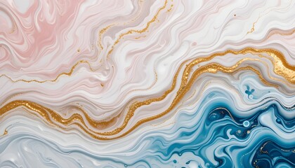 Obraz premium Elegant Acrylic Pour Wallpaper – White, Pastel Swirls with Gold Powder Accents