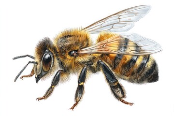 A bee is standing on a white background