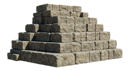 Isolated Stack of Gray Stone Blocks Forming a Tiered Pyramid Structure