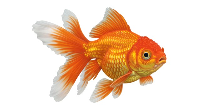 Isolated Ornate Goldfish with Flowing Fins and Detailed Scales