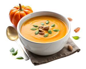 Pumpkin Soup in Bowl with Seeds Topping