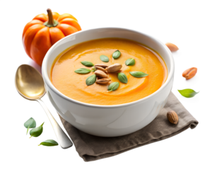 Pumpkin Soup in Bowl with Seeds Topping