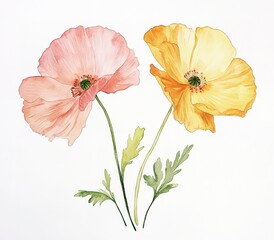 Naklejka premium Watercolor Painting Of Two Poppies