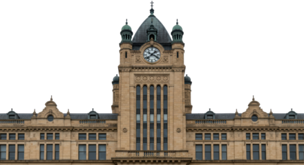 Isolated Milwaukee City Hall Building with Clock Tower and Ornate Architecture