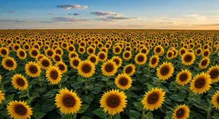 Fototapeta premium Vast Sunflower Field at Sunset