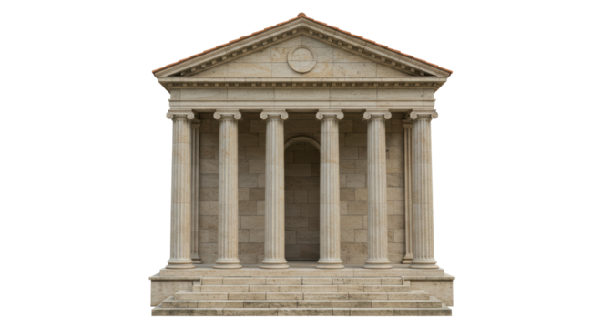 Isolated Roman Temple with Columns and Stone Facade