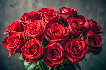 Obraz premium Minimalist Red Rose Bouquet, Romantic Flowers, Love, Valentine's Day, Red Roses Photography, Simple Flower Arrangement, Elegant Roses, Beautiful Roses Image