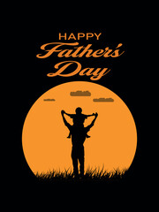 Happy Father's Day T-Shirt Design – Dad and Child Silhouette Sunset Illustration for Gift

