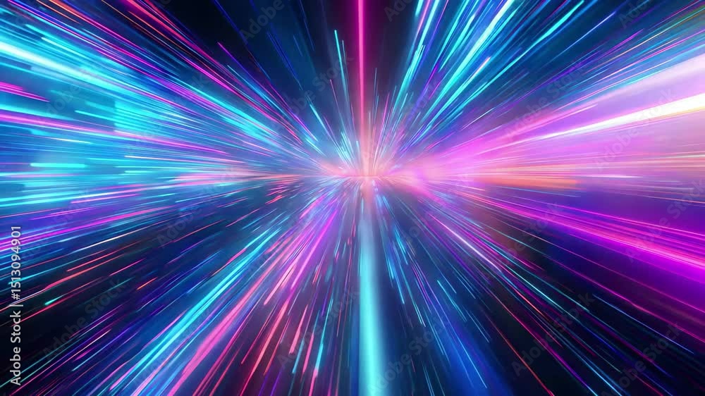 Poster vibrant abstract composition with blurred lines and neon lights in a dynamic burst of color creating