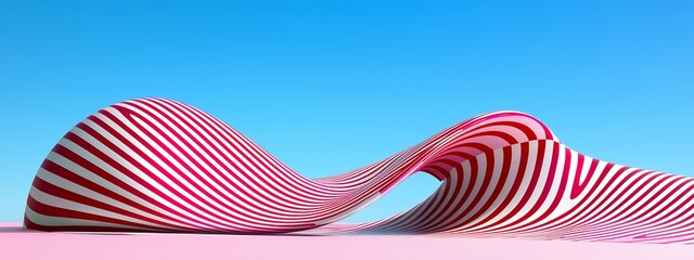 Abstract Red and White Pixelated Waves Against a Pink and Blue Sky