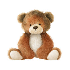 Fluffy teddy bear with a warm expression, sitting upright with distinct fur textures and colors. transparent background