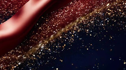 A stunning display of red and rose gold glitter sparkling against a deep blue background, perfect for festive occasions such as parties, celebrations, and events that call for elegance