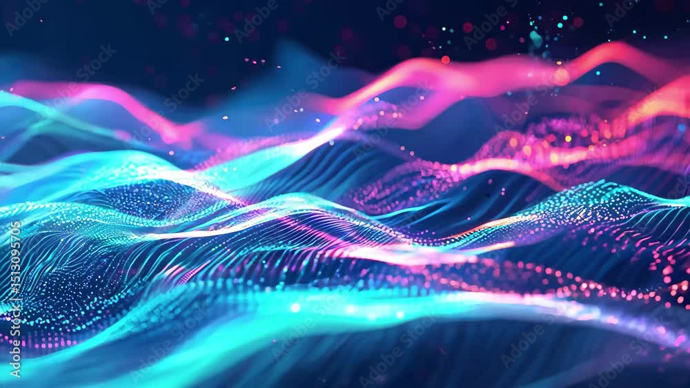 Poster an abstract background showcasing vibrant waves of data visualization and information analysis in a 